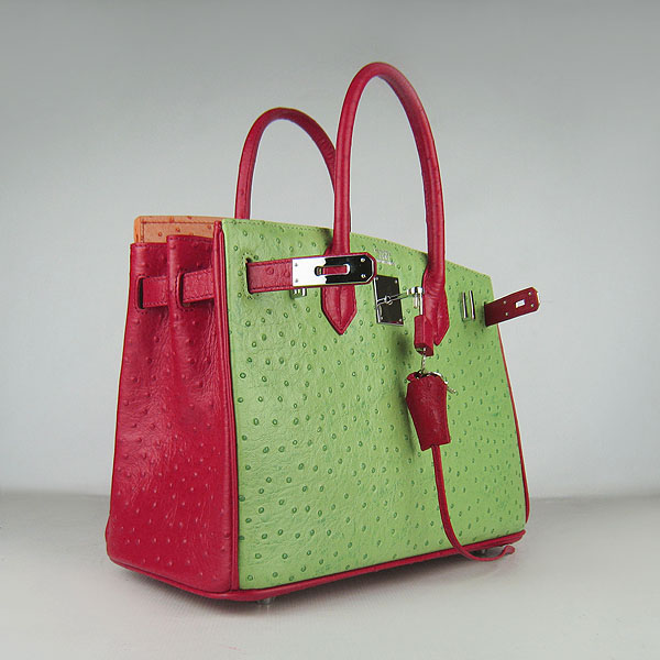 Replica Hermes Birkin 30CM Ostrich Veins Handbag Red/Orange/Green 6088 On Sale